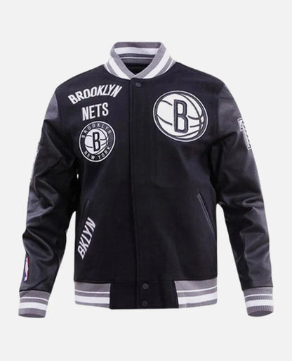 NBA Brooklyn Nets Men's Rib Wool Black Varsity Jacket