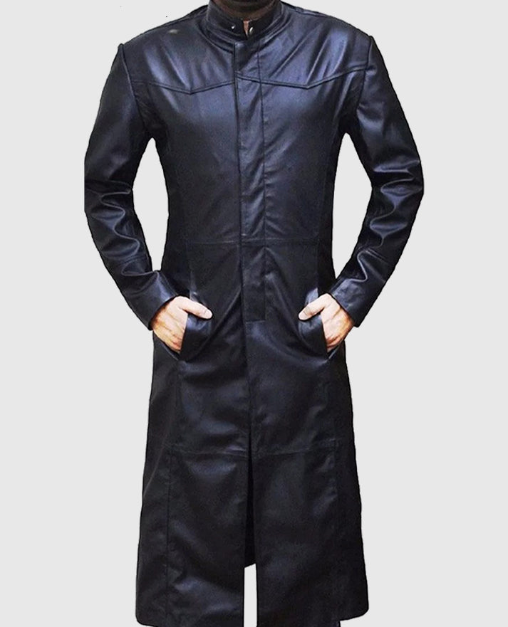Neo Matrix Keanu Reeves Black Trench Coat - second image
