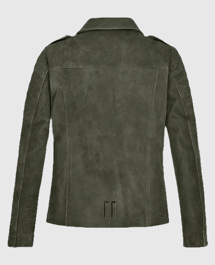 Olive Suede Moto Leather Jacket for Women