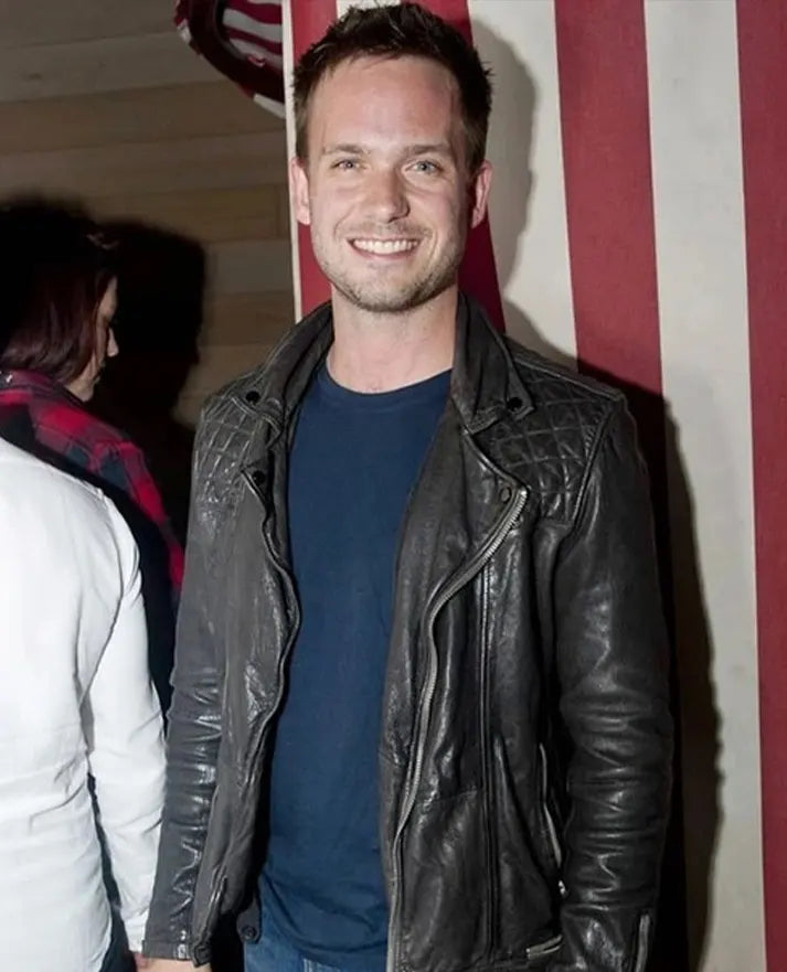 Patrick J Adams Black Leather Jacket