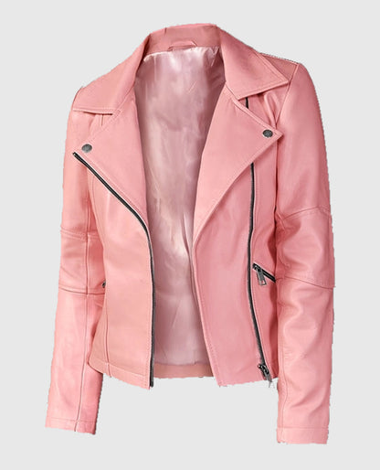 Pink Biker Leather Jacket for Women