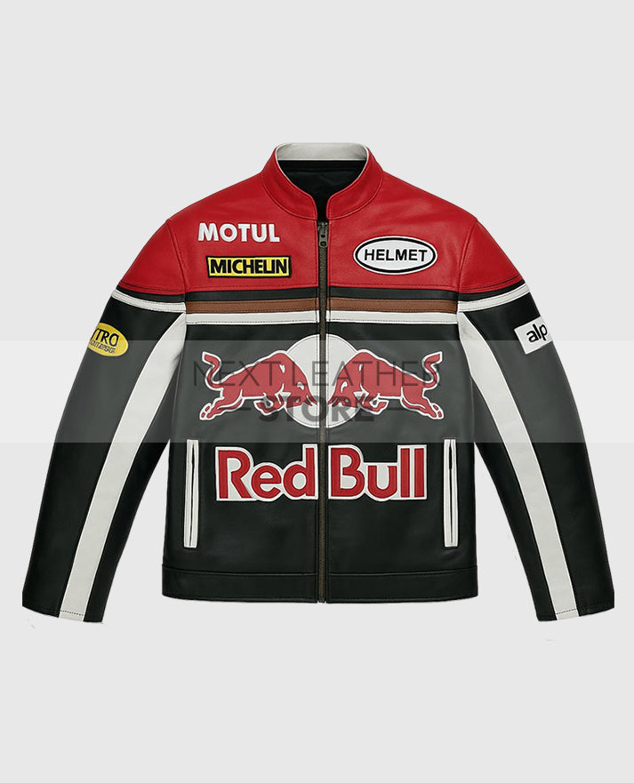 RED BULL Racing Black and Red Leather Jacket