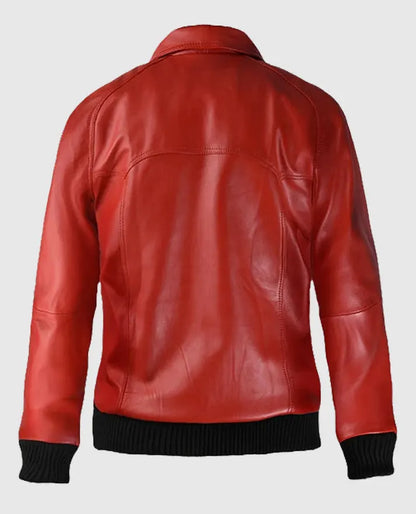 Red Bomber Leather Jacket for Men