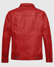 Red Leather Trucker Jacket for Men