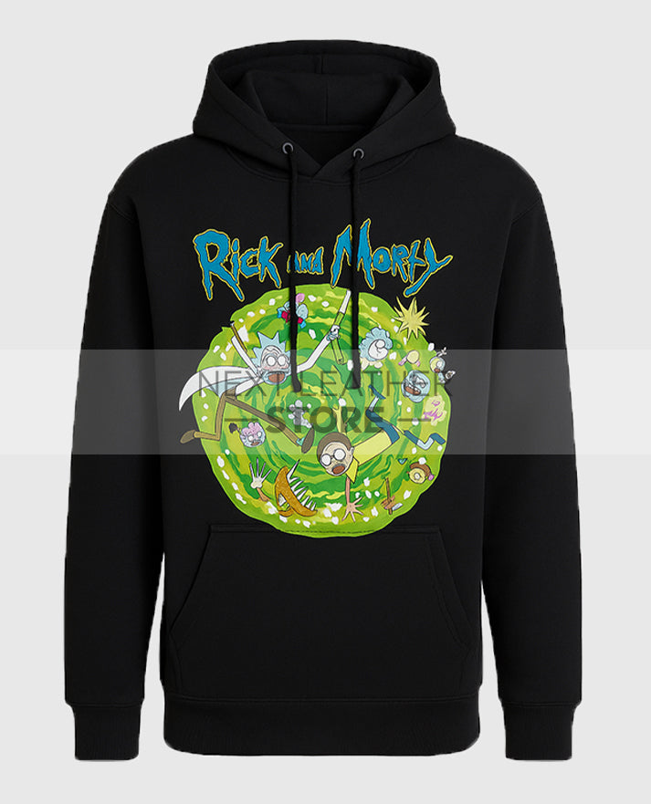 Rick and Morty Portal Collage Black Pullover Hoodie