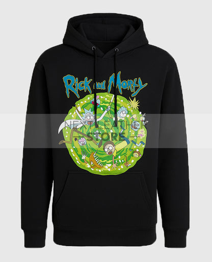 Rick and Morty Portal Collage Black Pullover Hoodie