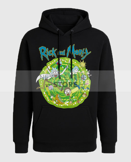 Rick and Morty Portal Collage Black Pullover Hoodie