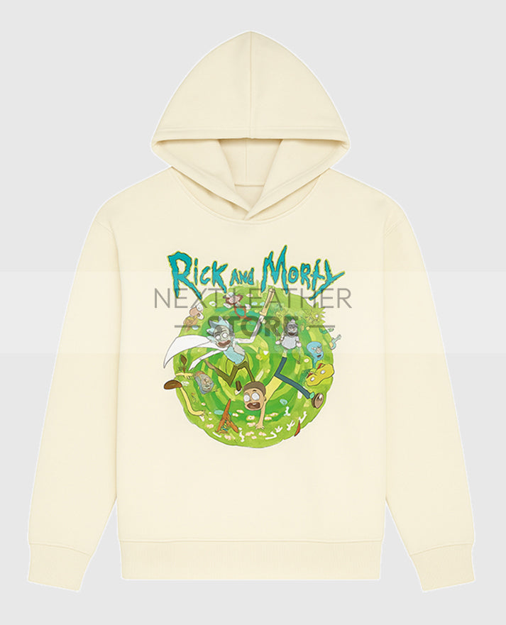 Rick and Morty Portal Collage Cream Pullover Hoodie