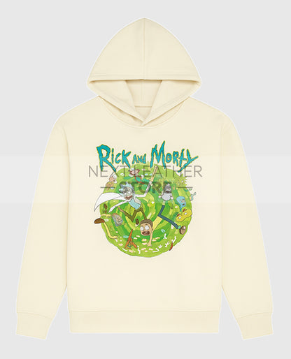Rick and Morty Portal Collage Cream Pullover Hoodie