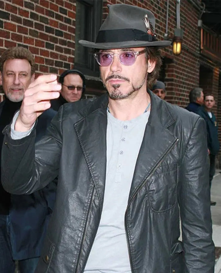 Robert Downey Jr Tony Stark Black Leather Blazer