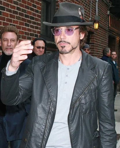 Robert Downey Jr Tony Stark Black Leather Blazer