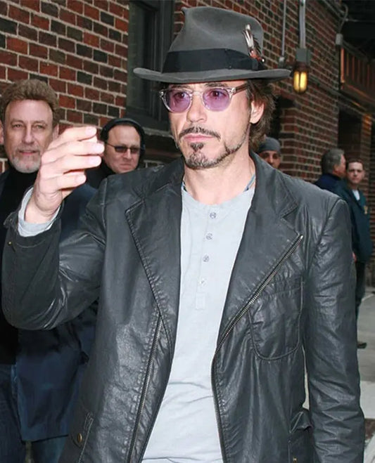 Robert Downey Jr Tony Stark Black Leather Blazer