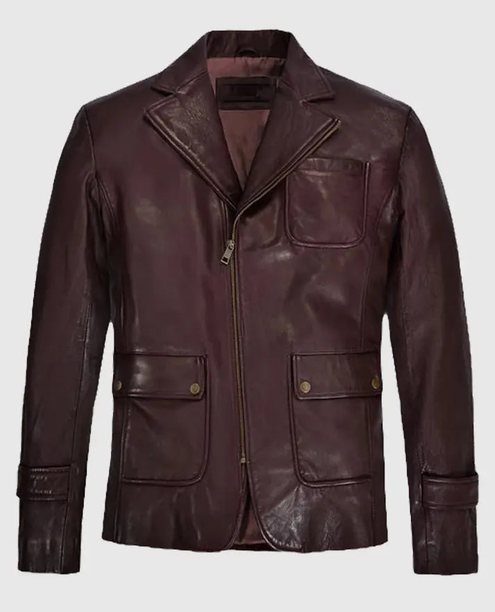Robert Downey Jr Tony Stark Burgundy Leather Blazer