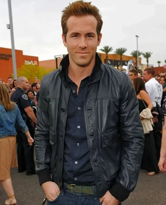Ryan Reynolds Black Bomber Leather Jacket