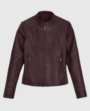 San Andreas Alexandra Daddario Maroon Leather Jacket