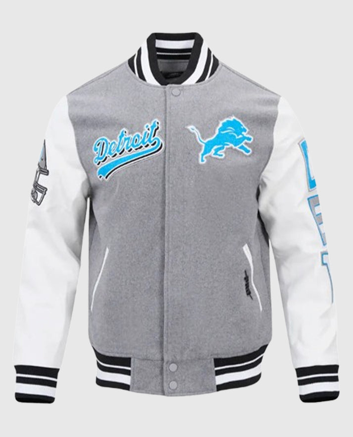Script Tail Detroit Lions Classic Rib Gray Varsity Jacket