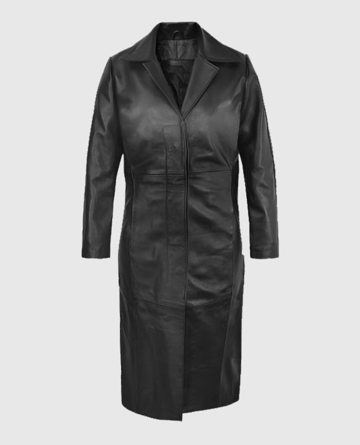 Selena Gomez Black Leather Long Coat