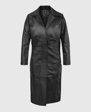 Selena Gomez Black Leather Long Coat
