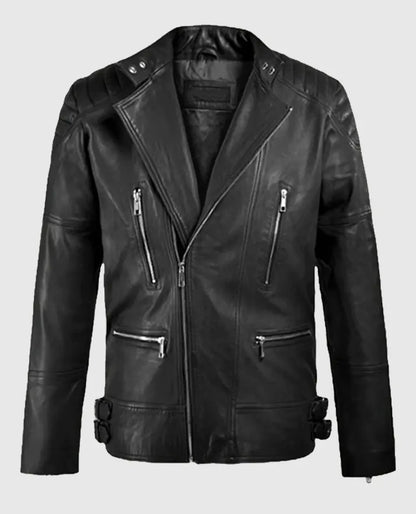 Shotgun Black Moto Leather Jacket For Men