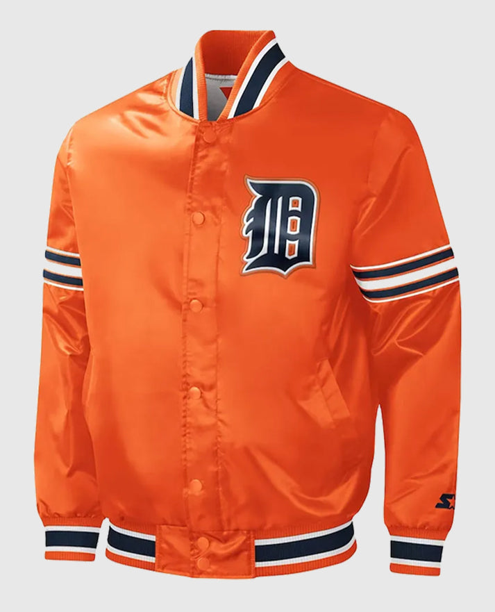 Slider Detroit Tigers Orange Varsity Satin Jacket
