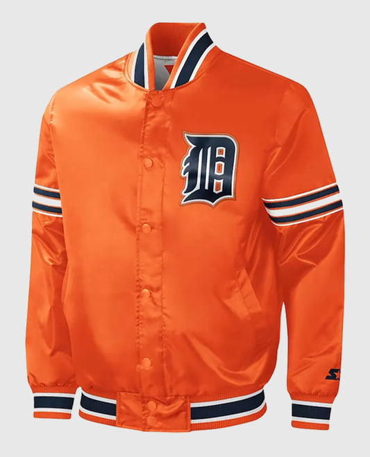 Slider Detroit Tigers Orange Varsity Satin Jacket
