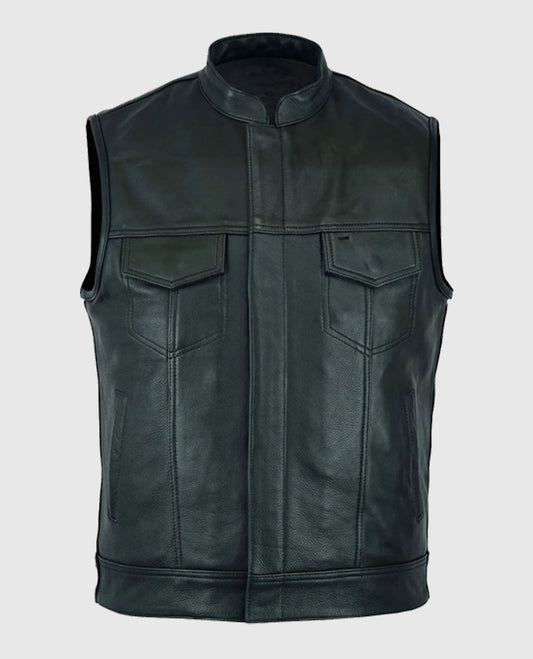 Sons Of Anarchy Inspired Black Biker Leather Vest
