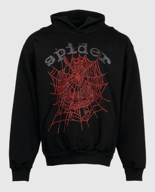 Sp5der OG Rhinestone Logo Black Hoodie