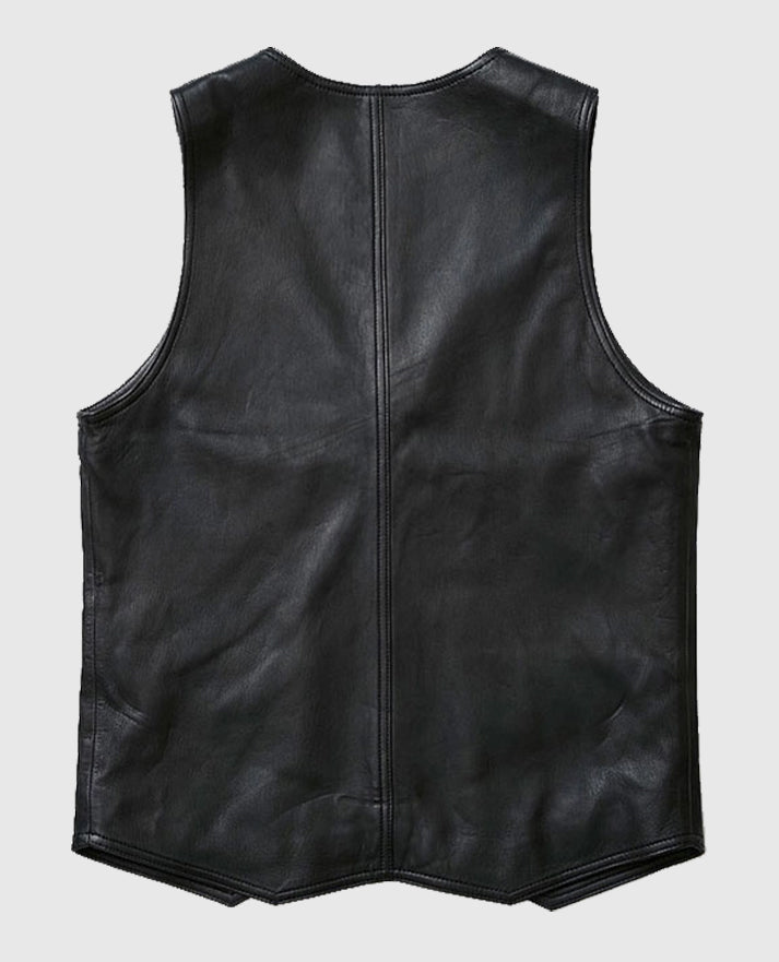 Stylish V-Neck Black Leather Vest