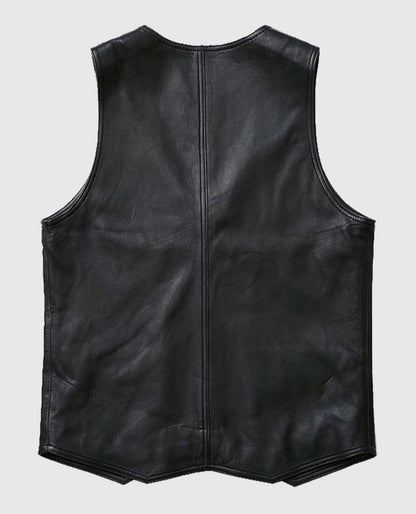 Stylish V-Neck Black Leather Vest