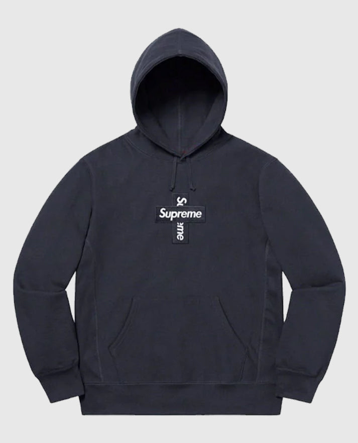 Supreme Cross Box Logo Blue Hooded Sweatshirt