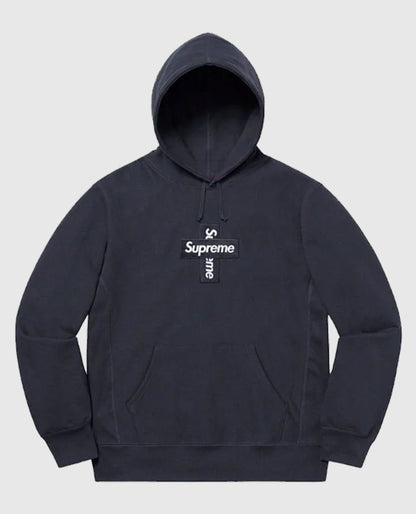 Supreme Cross Box Logo Blue Hooded Sweatshirt