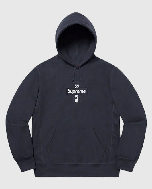 Supreme Cross Box Logo Blue Hooded Sweatshirt