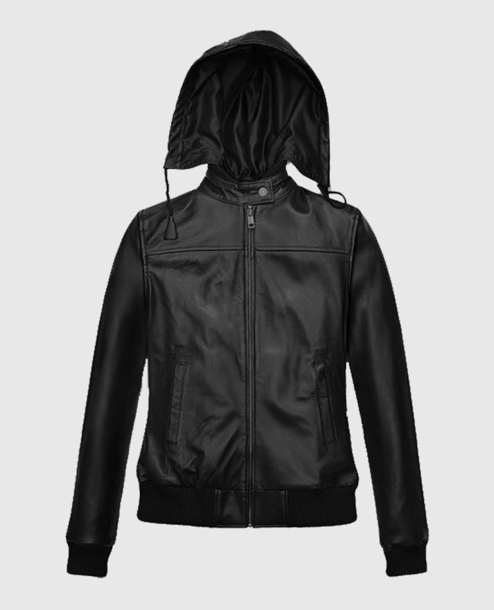 Symphony Detachable Hood Leather Jacket For Women