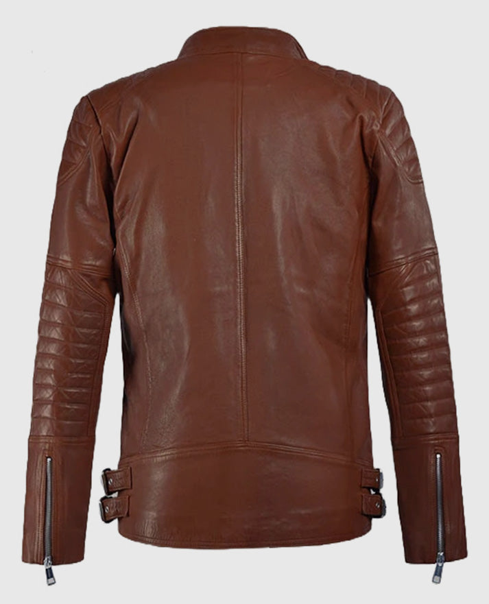 Men's Tan Shotgun Moto Leather Jacket - second image