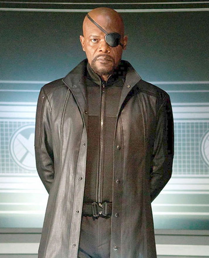 The Avengers Nick Fury Black Leather Trench Coat