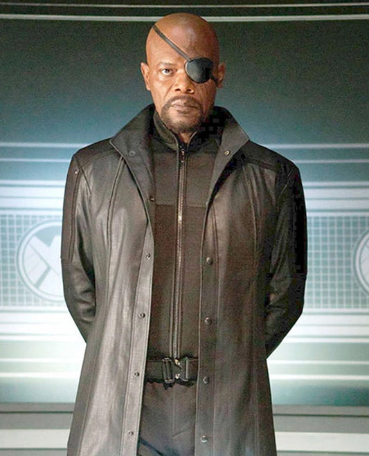 The Avengers Nick Fury Black Leather Trench Coat