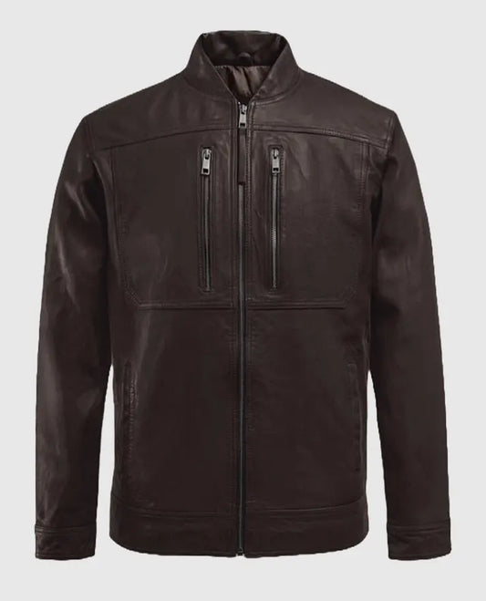 Thunder Storm Brown Biker Leather Jacket For Men