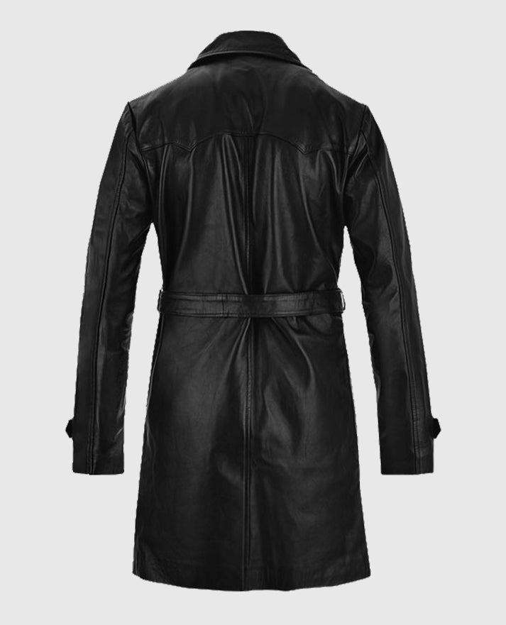 Vintage 1970's Black Trench Leather Coat