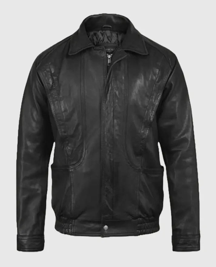 Vintage Bomber Black Leather Jacket For Men