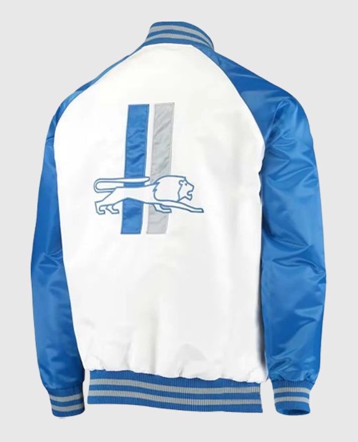 White/Blue Detroit Lions Clean Up Throwback Satin Jacket
