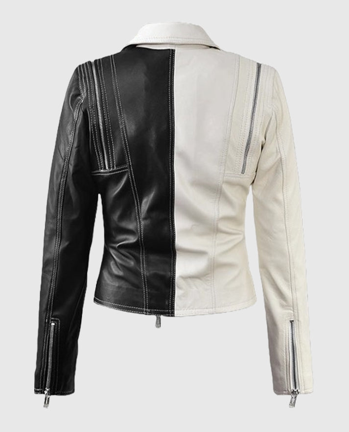 Women's Moto Twister Black White Leather Jacket