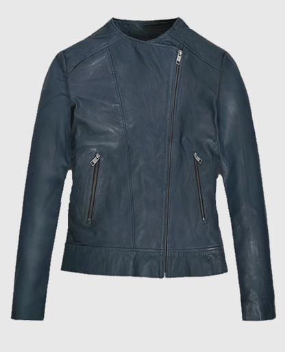 Women's Blue Washed & Wax Leather Jacket