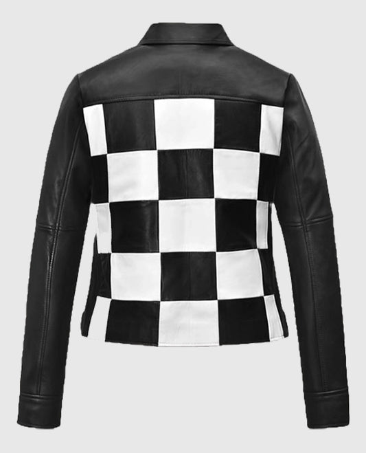 Women's Checkerboard Black and White Moto Jacket