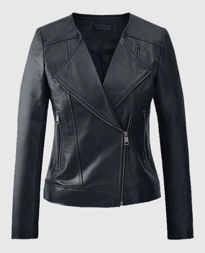 Women's Dark Blue Leather Jacket