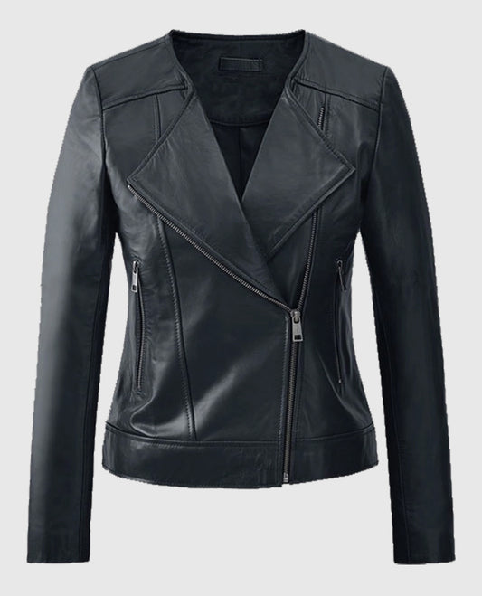 Women's Dark Blue Leather Jacket