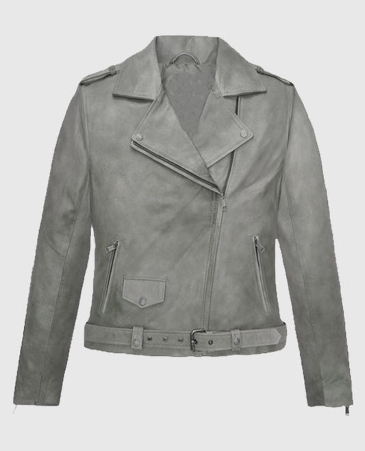 Women's Gray Suede Biker Leather Jacket