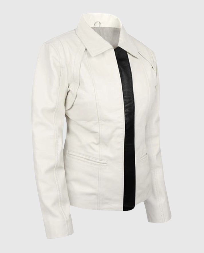 Women's Off-White Shirt-Style Collar Leather Jacket