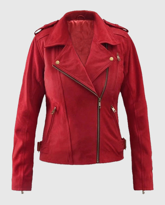 Women's Red Suede Biker Leather Jacket
