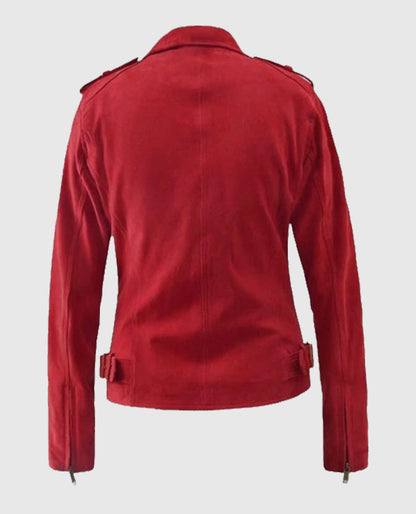 Women's Red Suede Leather Biker Jacket