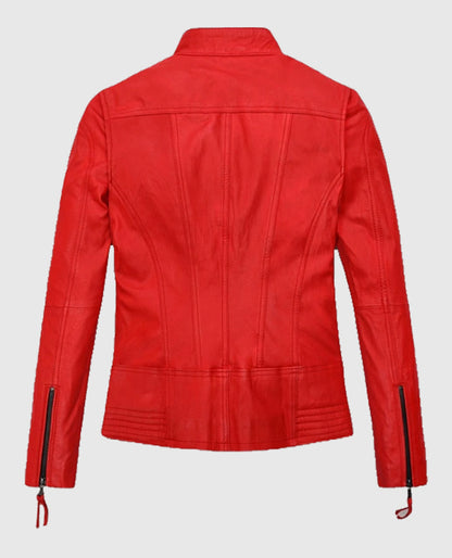 Women's Red Washed Wax Leather Jacket